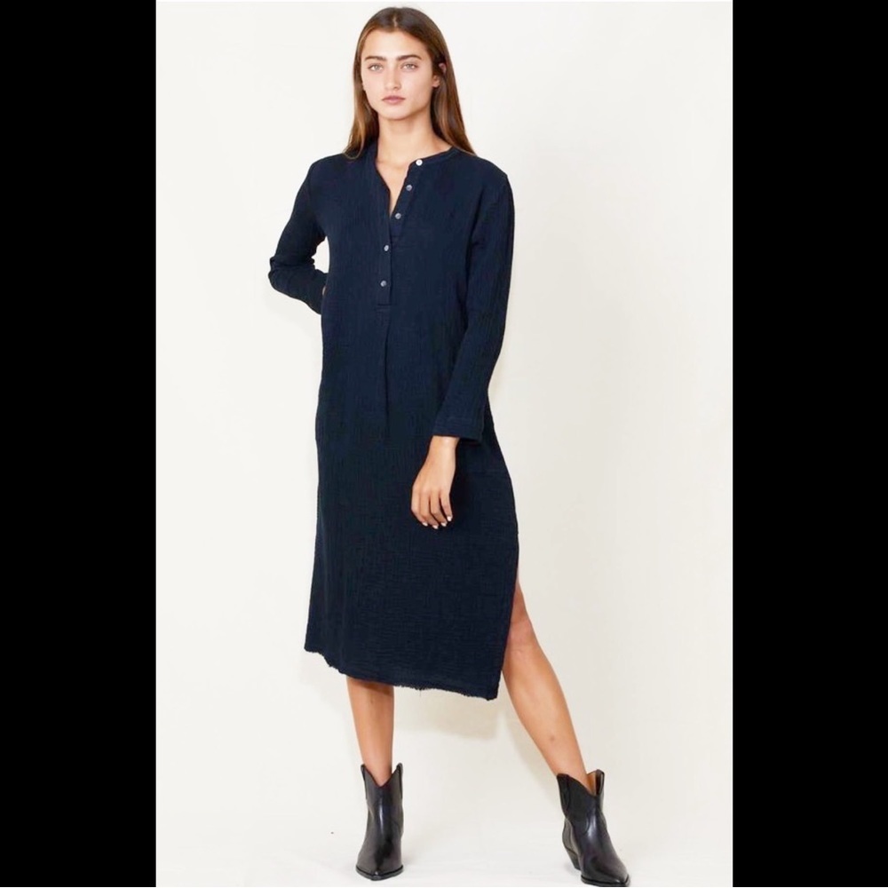 Raquel‎ Allegra Women’s Navy Henley Style Pullover Long Sleeve Cotton Dress